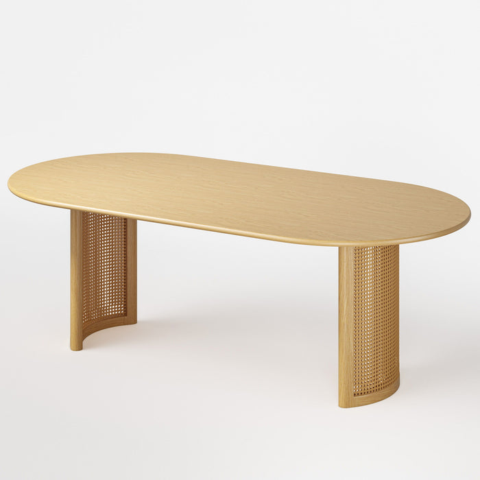 79" Solid Wood Mirrored Pedestal Base Oval Dining Table - Natural
