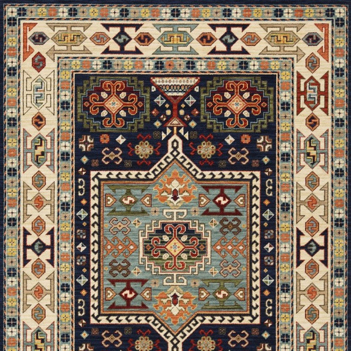 7' x 10' Machine Woven Medallion Indoor Area Rug - Blue Ivory