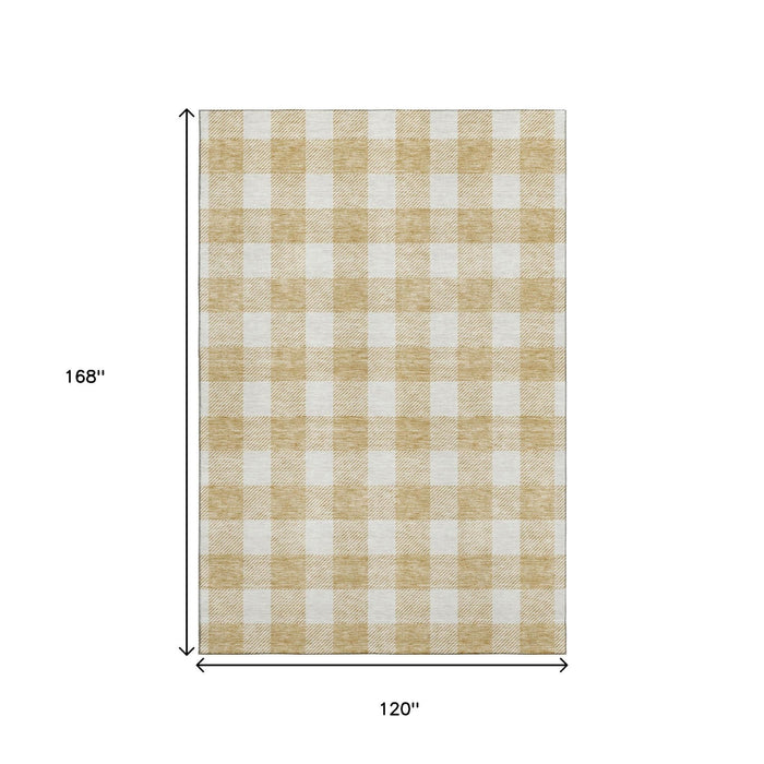10' X 14' Plaid Washable Area Rug With UV Protection (673369) - Gold / Ivory