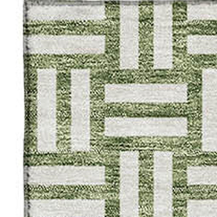 10' X 14' Abstract Geometric Washable Area Rug With UV Protection (673543) - Green / Ivory