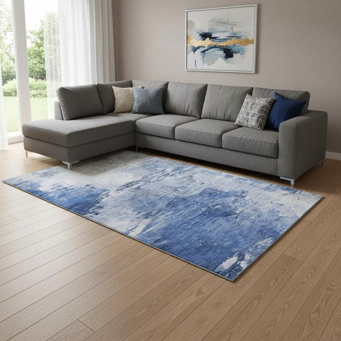 10' X 14' Abstract Washable Area Rug With UV Protection (650722) - Blue / Ivory