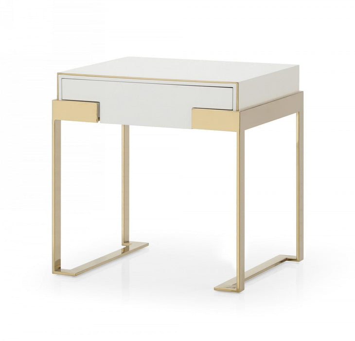 One Drawer Nightstand - Champagne Gold And White