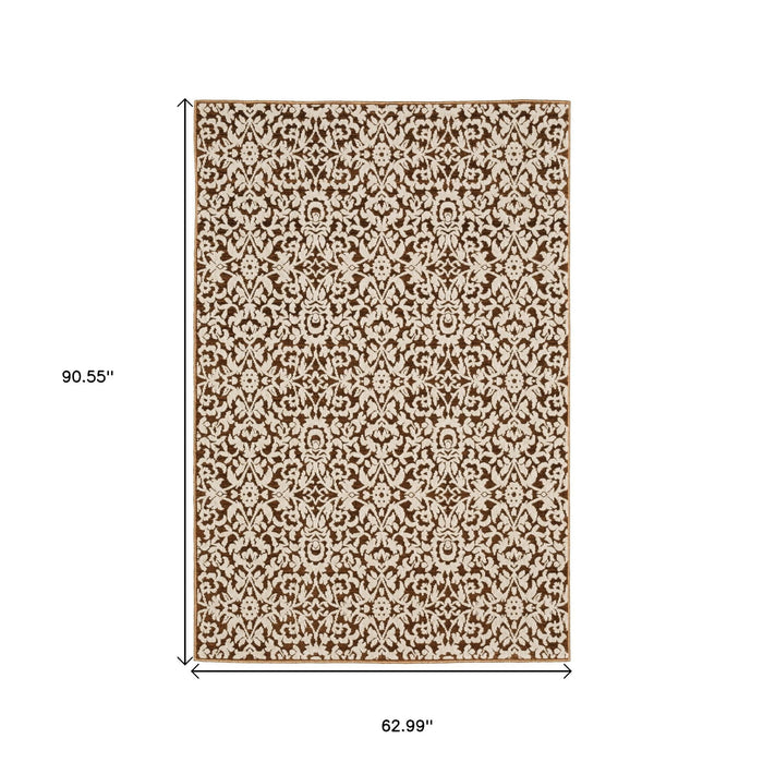 5' X 8' Oriental Area Rug - Rust And Beige