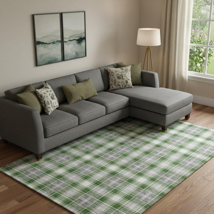 10' X 14' Abstract Geometric Washable Area Rug With UV Protection (701888) - Green / Gray / Ivory