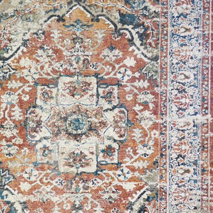 9.2' x 12.5' Oriental Distressed Area Rug With Fringe - Rust