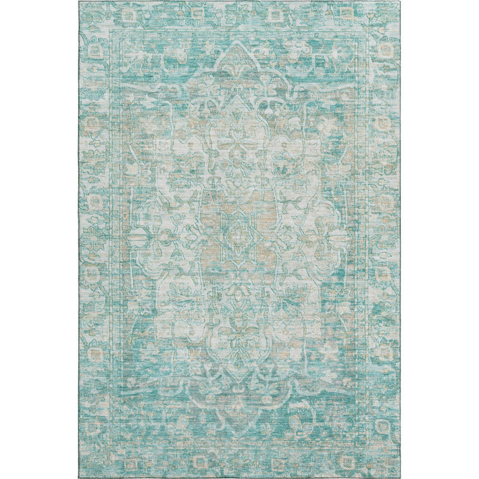 10' X 14' Oriental Washable Area Rug With UV Protection (699370) - Teal / Ivory / Beige