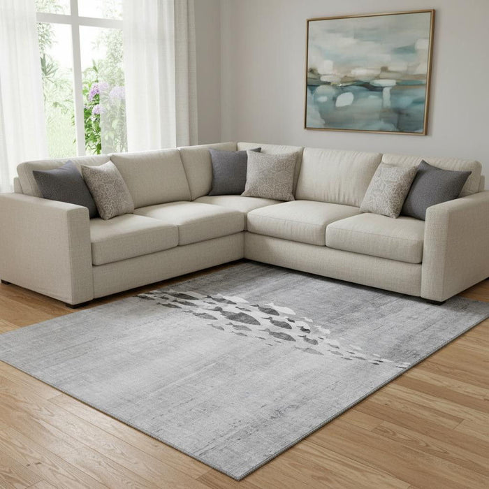 10' X 14' Nautical Washable Area Rug With UV Protection (652785) - Gray / Ivory
