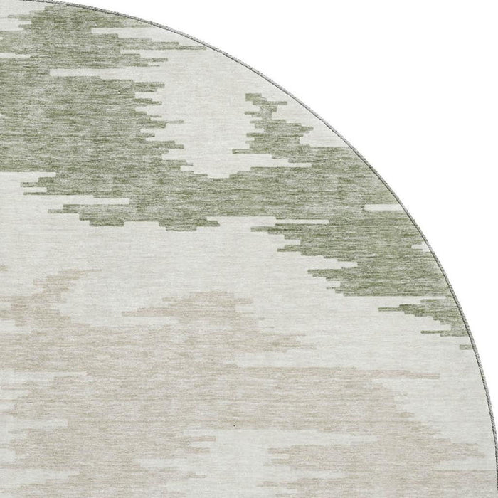 8' Transitional Abstract Washable Round Rug With UV Protection - Green