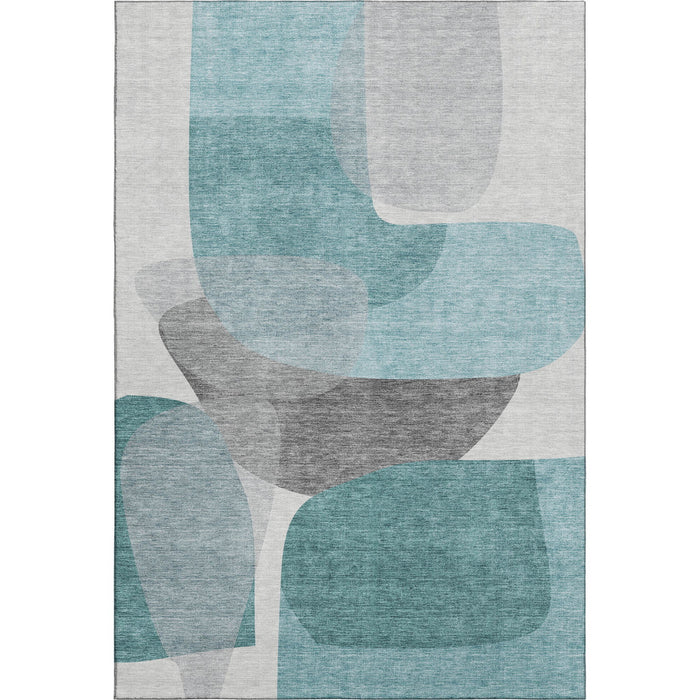 10' X 14' Abstract Washable Area Rug With UV Protection (718575) - Teal / Gray
