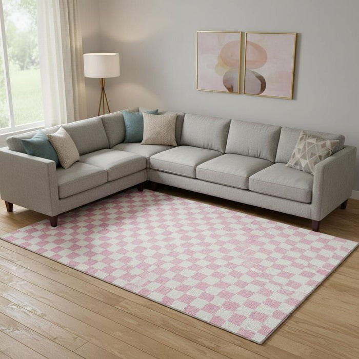 10' X 14' Geometric Washable Area Rug With UV Protection (709408) - Pink / Ivory