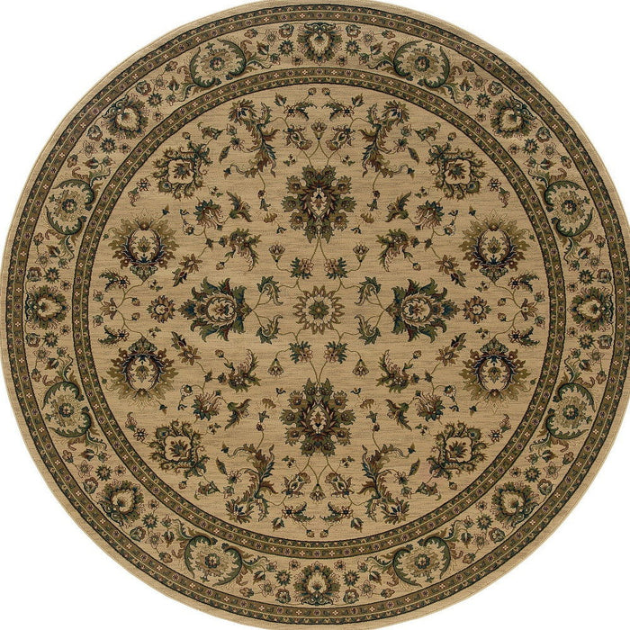 8' Oriental Round Rug - Ivory And Green
