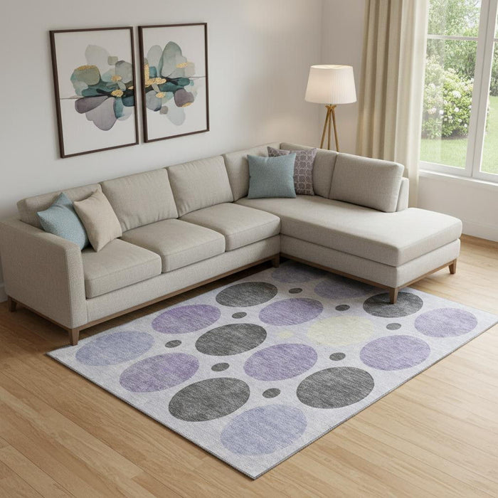 10' X 14' Geometric Washable Area Rug With UV Protection (709168) - Lavender / Charcoal / Ivory