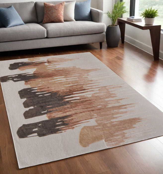 5' x 8' Abstract Hand Tufted Area Rug - Tan Brown And Orange