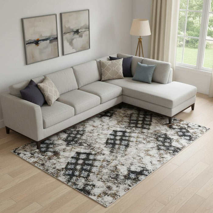 10' X 14' Abstract Washable Area Rug With UV Protection (717560) - Linen / Beige