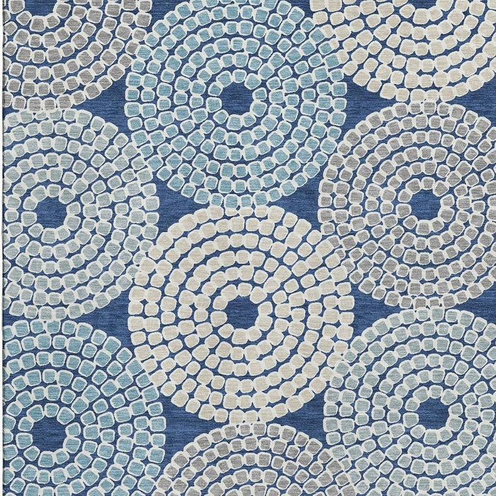 10' X 14' Geometric Washable Area Rug With UV Protection (670141) - Navy Blue / Gray / Beige
