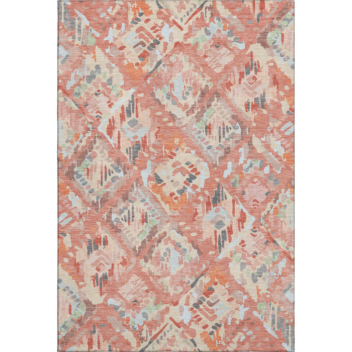 10' X 14' Geometric Washable Area Rug With UV Protection (693012) - Coral / Sky Blue / Mauve
