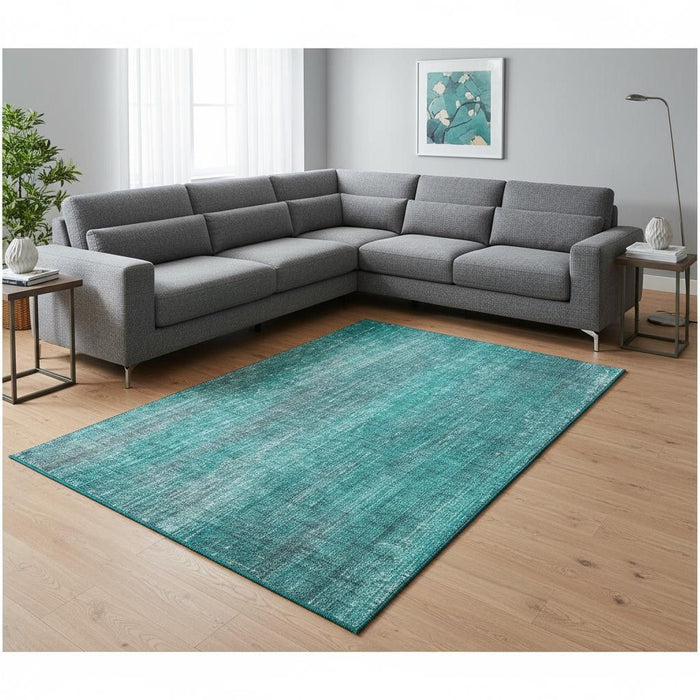 10' X 14' Striped Washable Area Rug With UV Protection (648772) - Teal / Ivory