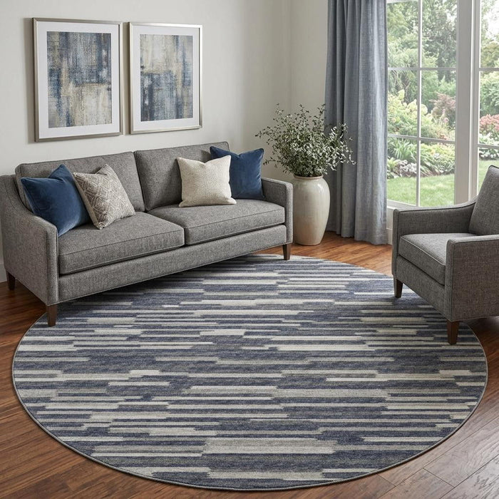 8' Abstract Washable Round Rug With UV Protection (644937) - Gray / Charcoal / Ivory