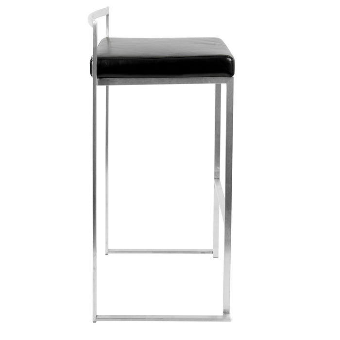 Fuji - Stackable Barstool - Black Faux Leather (Set of 2)