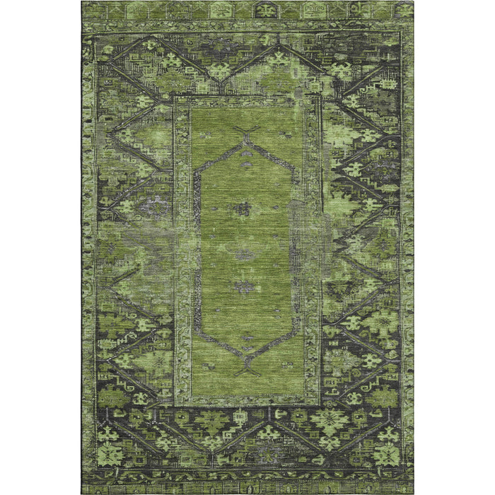 10' X 14' Oriental Washable Area Rug With UV Protection (699328) - Olive Green / Charcoal