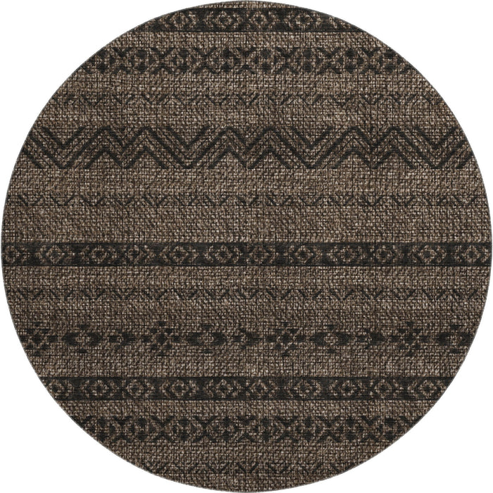 8' Southwestern Washable Round Rug With UV Protection - Chocolate And Gray