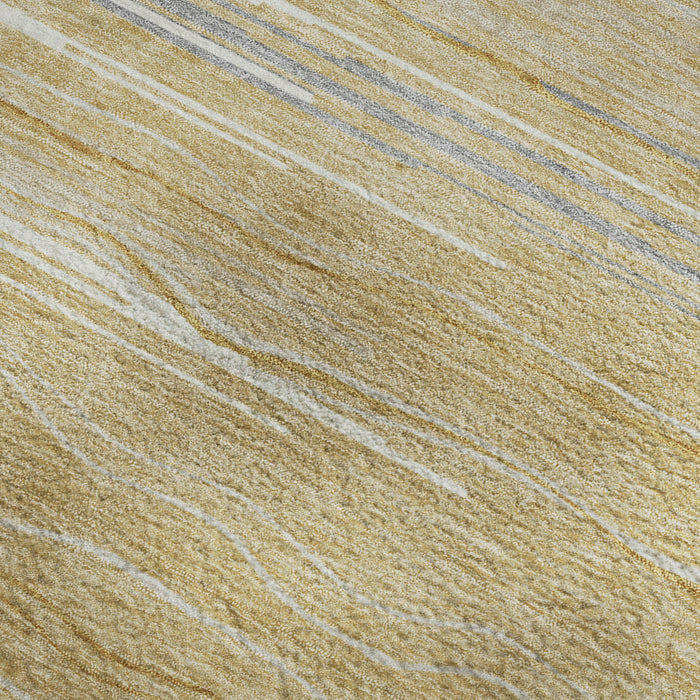 10' X 14' Striped Washable Area Rug With UV Protection (678371) - Gold / Gray / Ivory