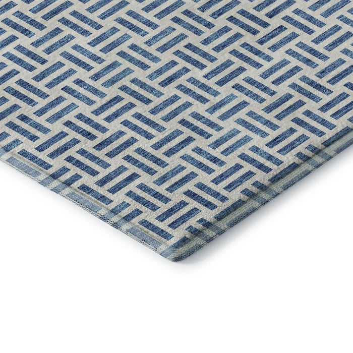 10' X 14' Geometric Washable Area Rug With UV Protection (677237) - Denim Blue / Ivory
