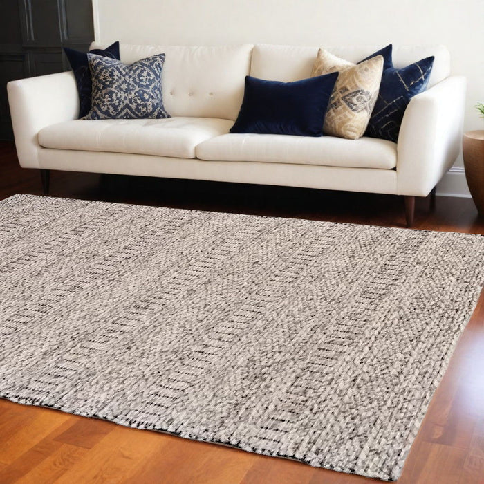 9.5' x 13.5' Wool Hand Woven Area Rug - Gray And Ivory