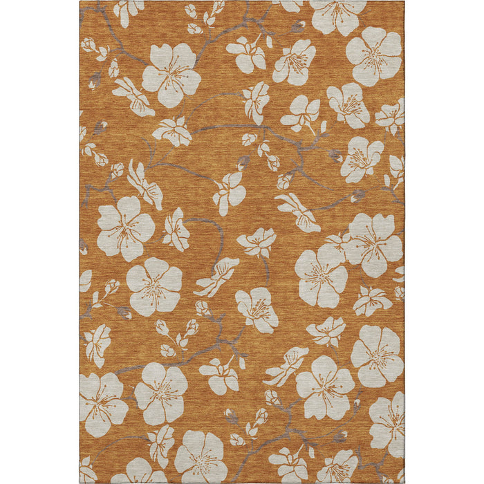 10' X 14' Floral Washable Area Rug With UV Protection (681065) - Rust / Beige