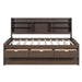 Giga Captain Bed with built-in bookshelves, three storage drawers, and a pull-out trundle for versatile sleeping and storage.