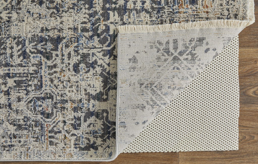 8' x 10' Abstract Power Loom Distressed Area Rug With Fringe - Ivory Gray And Taupe