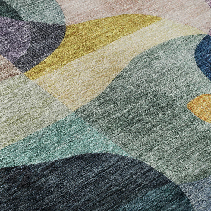 10' X 14' Abstract Geometric Washable Area Rug With UV Protection (684834) - Green / Purple / Gold / Teal