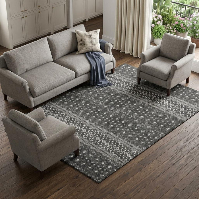 10' X 14' Tribal Washable Area Rug With UV Protection (657119) - Gray / Silver