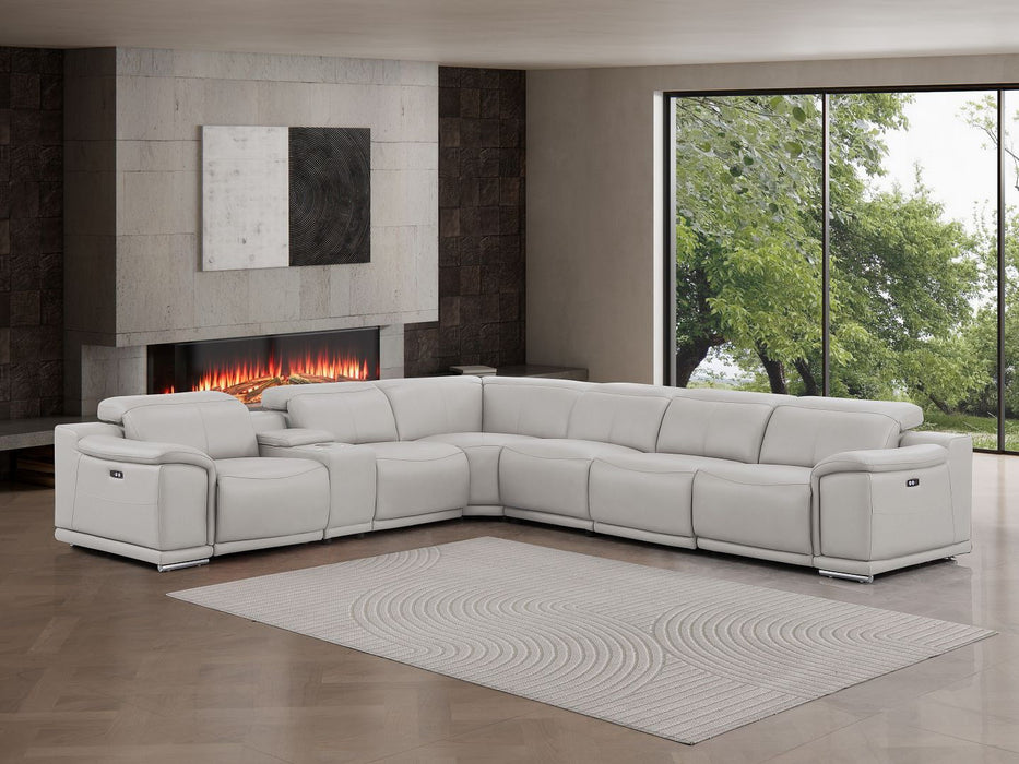 Leather Modular L-Shaped Seven Piece Corner Sectional With Console - Ash / Gray