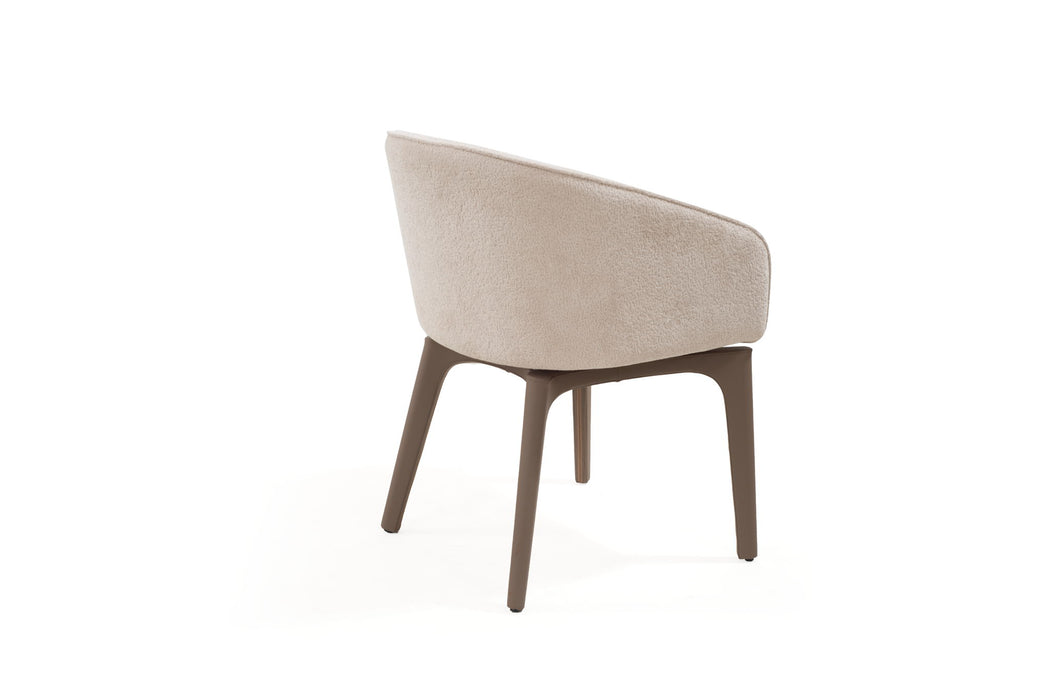 Boucle Faux Leather Dining Arm Chair - Taupe / Brown