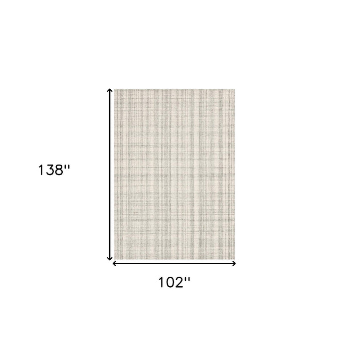 9' X 12' Wool Plaid Hand Tufted Area Rug - Ivory And Gray