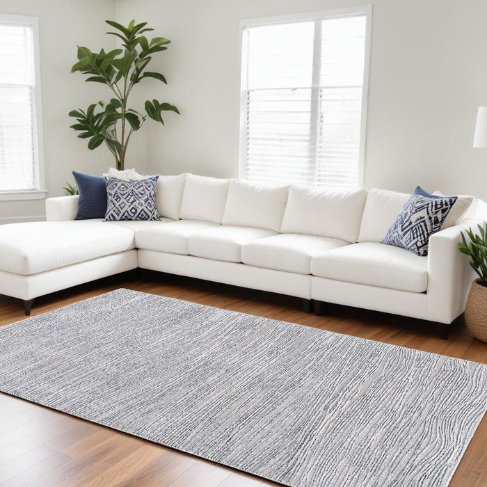 8' x 11' Striped Power Loom Distressed Area Rug - Gray