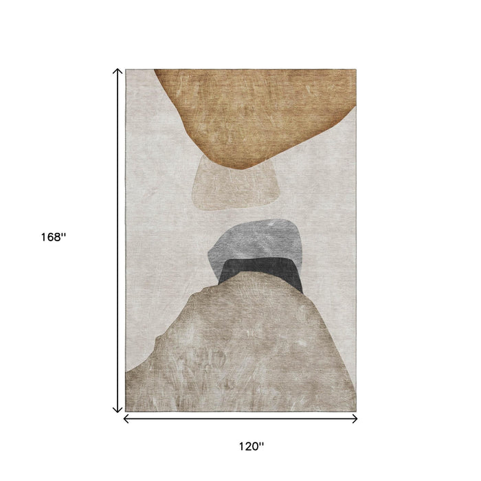10' X 14' Abstract Washable Area Rug With UV Protection (648472) - Brown / Gray