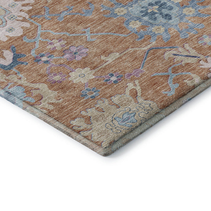 10' X 14' Floral Washable Area Rug With UV Protection (686963) - Orange / Teal / Pink