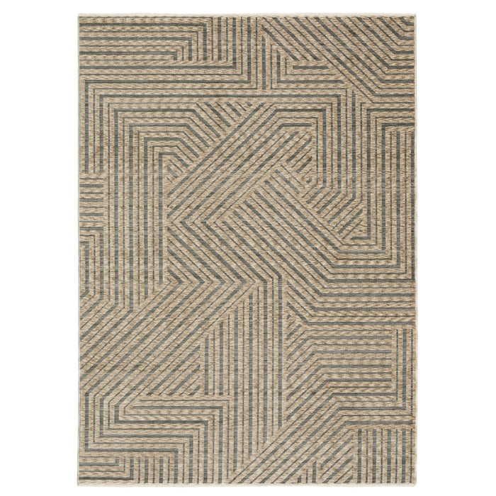 8' X 11' Striped Area Rug With Fringe (575118) - Beige / Gray