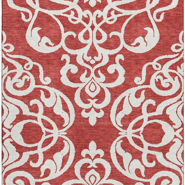 10' X 14' Damask Washable Area Rug With UV Protection (676950) - Red / Ivory