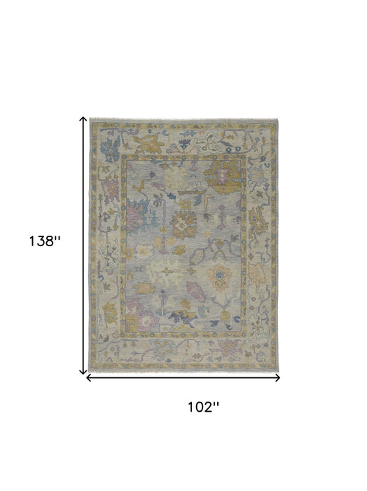 8' X 12' Wool Oriental Hand Knotted Area Rug With Fringe - Purple