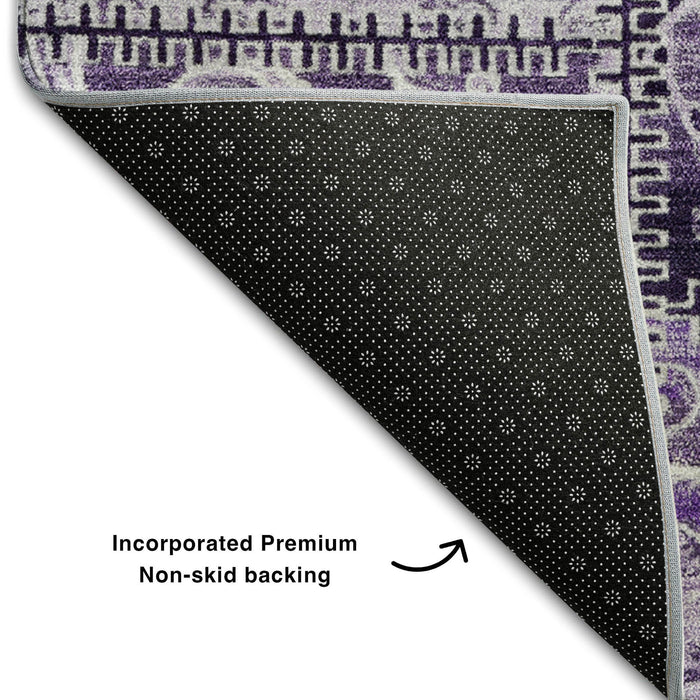 8' X 10' Patchwork Distressed Washable Area Rug With UV Protection (649580) - Purple / Ivory