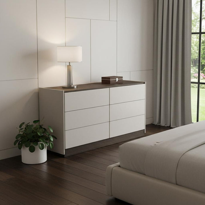60" Wood Six Drawer Double Dresser - Gray