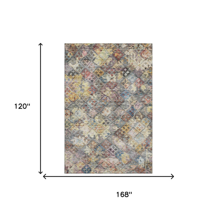10' X 14' Abstract Geometric Washable Area Rug With UV Protection (684540) - Gold / Coral / Blue