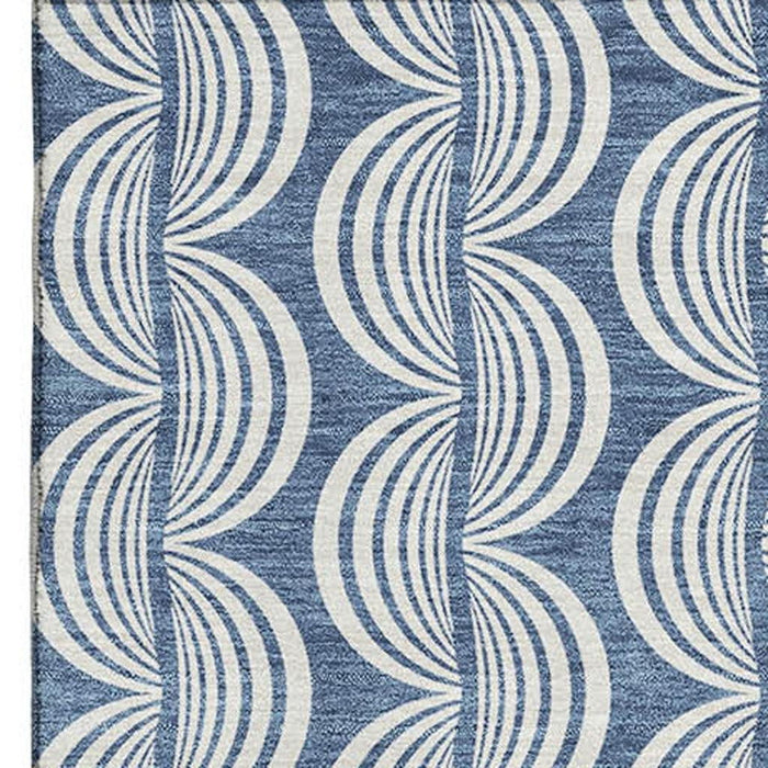 10' X 14' Ogee Washable Area Rug With UV Protection (682703) - Denim Blue / Ivory / Gray