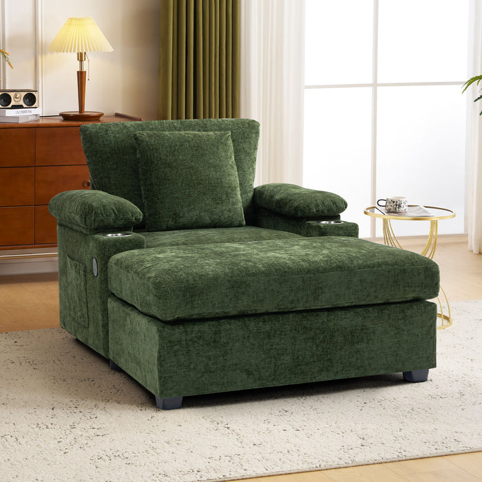 Giga modern oversized stationary chair with matching ottoman, built-in cupholders and USB charging ports, in a contemporary design.