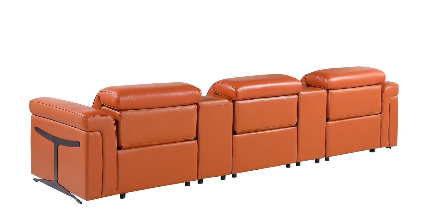 Top Grain Leather Reclining Metal USB Sofa (720370) - Camel