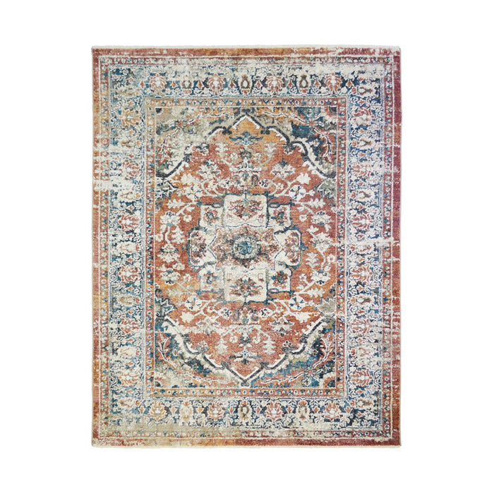9.2' x 12.5' Oriental Distressed Area Rug With Fringe - Rust