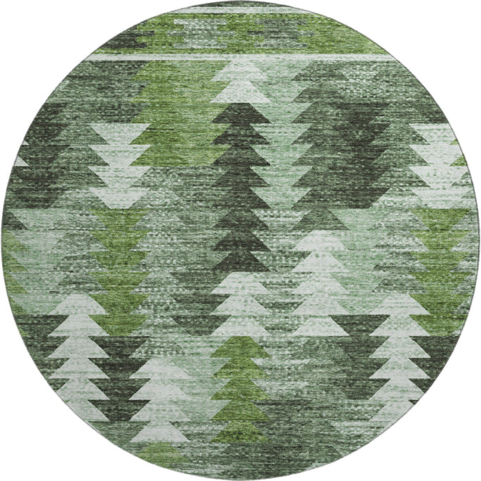 8' Southwestern Washable Round Rug With UV Protection - Olive Green